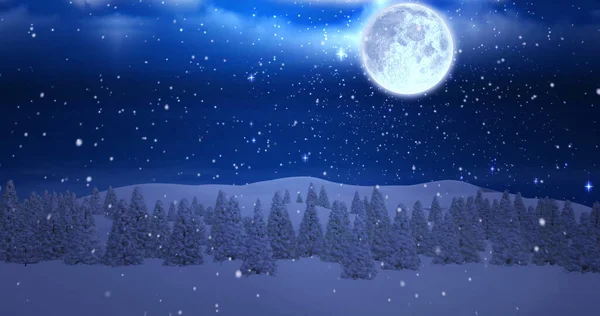 Изображение Неба Облаками Над Зимним Пейзажем Санта Клаусом Санях Северными — стоковое фото