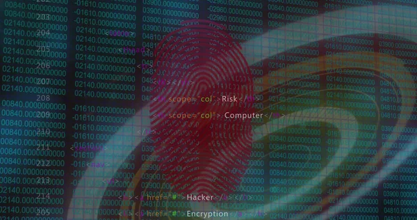 Složení Biometrických Otisků Prstů Skenování Rozsahu Zpracování Údajů Globální Propojení — Stock fotografie