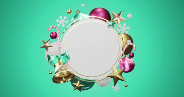 Image Circle Frame Copy Space Christmas Decoration Green Background Christmas — Stock Photo, Image