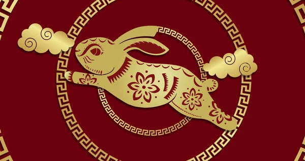 Image Rabbit Shapes Circles Red Background Chinese New Year Tradition — Stock Photo, Image