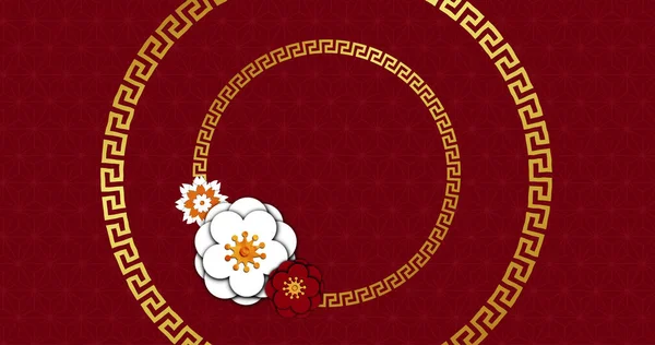 Imagen Flores Círculos Sobre Fondo Rojo Año Nuevo Chino Tradición —  Fotos de Stock