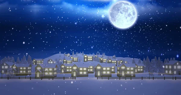 Afbeelding Van Hemel Met Wolken Het Winterlandschap Kerstman Slee Met — Stockfoto