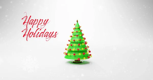 Bild Des Weihnachtsbaums Über Frohe Feiertage Text Weihnachten Winter Und — Stockfoto