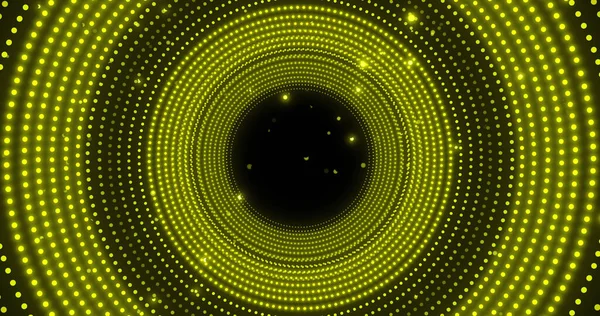 Image Glowing Yellow Spots Circular Movement Black Background Colour Light — Stock Photo, Image