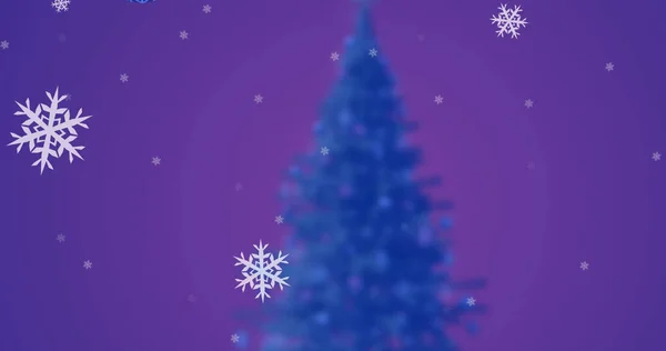 Composto Neve Caindo Sobre Árvore Natal Natal Festa Celebração Conceito — Fotografia de Stock