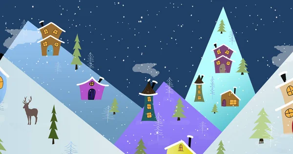 冬の風景の上に降る雪のイメージ クリスマス お祝いのコンセプトをデジタルで — ストック写真