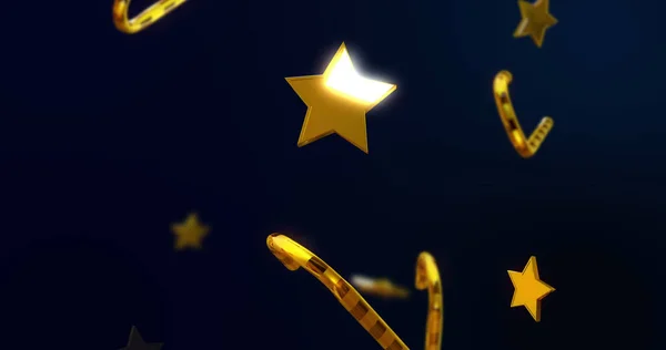 Kép Arany Csillagok Cukornád Esik Fekete Háttér Karácsony Ünnepség Ünneplés — Stock Fotó