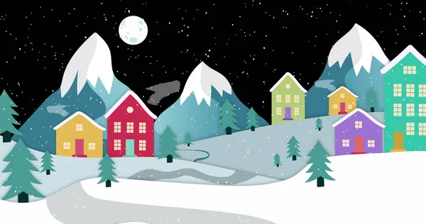 Bild Snö Som Faller Över Vinterlandskapet Jul Tradition Och Firande — Stockfoto