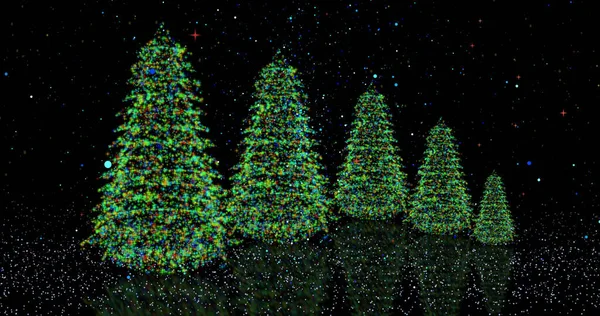 Bild Von Fallenden Konfetti Und Weihnachtsbäumen Vor Schwarzem Hintergrund Weihnachtstradition — Stockfoto