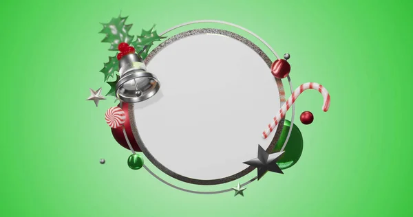 Bild Des Kreisrahmens Mit Kopierraum Und Weihnachtsdekoration Auf Grünem Hintergrund — Stockfoto