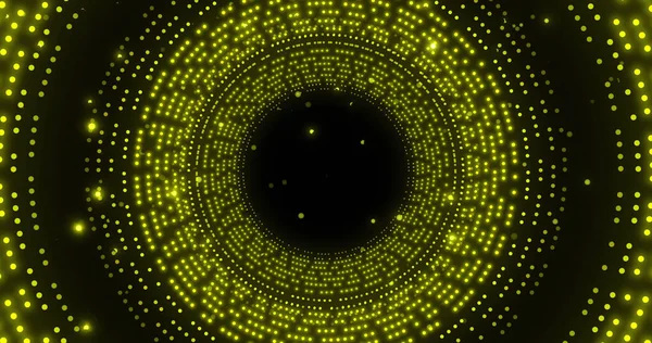 Afbeelding Van Gloeiende Gele Vlekken Cirkelvormige Beweging Zwarte Achtergrond Kleur — Stockfoto