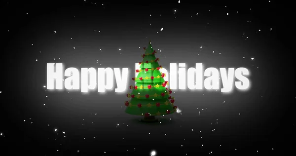 Image Christmas Tree Happy Holidays Text Christmas Winter Digital Interface — Stock Photo, Image
