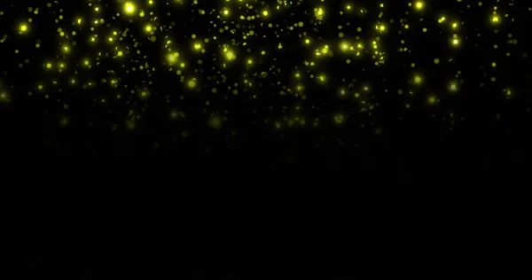 Image Glowing Yellow Spots Falling Black Background Colour Light Movement — Stock Photo, Image