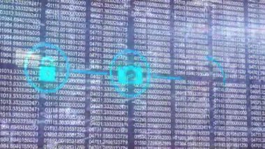 Siyah arkaplanda veri işleme üzerine simgelerle bağlantı ağının animasyonu. Küresel teknoloji, bilgisayar ve dijital arayüz kavramı dijital olarak oluşturulmuş video.