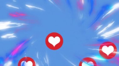 Kalplerin üzerinde hareket eden şekillerin animasyonu. Sosyal medya ve dijital arayüz konsepti dijital olarak oluşturulmuş video.