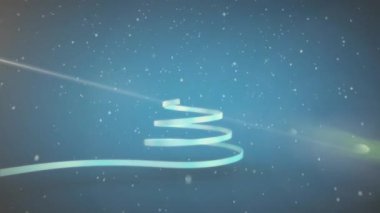 Yılbaşı ağacı ve kayan yıldızın mavi arka planda kar yağışının animasyonu. Noel, şenlik, kutlama ve gelenek konsepti dijital olarak oluşturuldu.