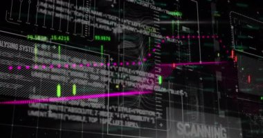 Siyah arkaplan üzerinde veri işleme animasyonu. küresel iş ve dijital arayüz kavramı dijital olarak oluşturulmuş video.