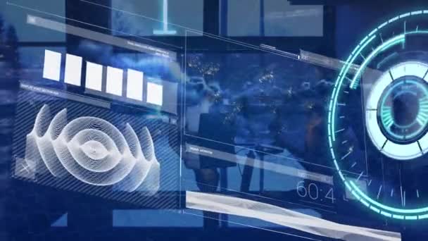 バイナリコーディングデータ処理のアニメーションと画面上のスコープ グローバル金融 ビジネス データ処理の概念デジタルで生成されたビデオ — ストック動画