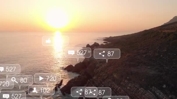 Κινούμενα Σχέδια Εικόνων Κοινωνικών Μέσων Φόντο Ηλιοβασίλεμα Και Τοπίο Της — Αρχείο Βίντεο