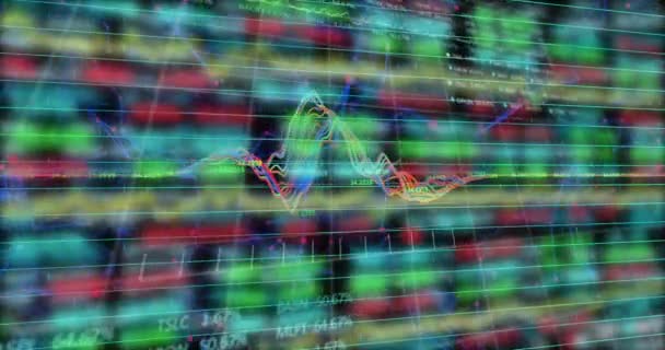 Animation Des Graphen Mit Datenverarbeitung Über Dem Aktienmarkt Globales Geschäft — Stockvideo