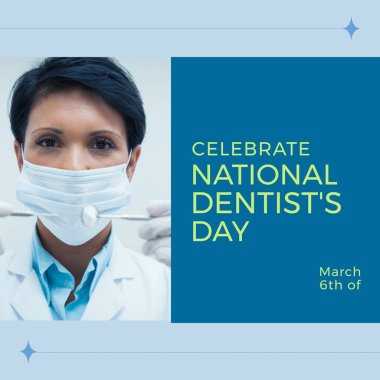 Ulusal dişçi günü ve kadın dişçinin kompozisyonu. Ulusal dişçi günü, dişçilik ve diş bakımı konsepti.