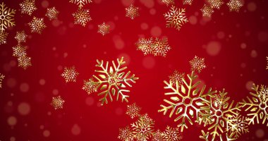 Kar yağışı ve kırmızı arkaplanda ışık lekeleri. Noel, gelenek ve kutlama konsepti dijital olarak oluşturulmuş imaj.