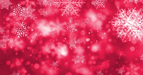 Image Snow Falling Light Spots Red Background Christmas Tradition Celebration — Stock Photo, Image