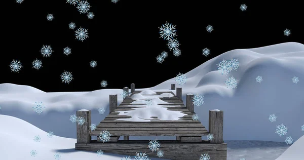 Bild Snö Faller Över Natten Vinterlandskap Jul Vinter Tradition Och — Stockfoto
