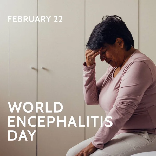 Bild Vom Welt Enzephalitis Tag Und Einer Seniorin Mit Kopfschmerzen — Stockfoto
