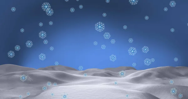 Obrázek Sněhových Vloček Padajících Sníh Modré Pozadí Vánoční Zimní Tradiční — Stock fotografie