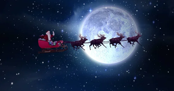 Obraz Śniegu Spadającego Nad Mikołajem Saniach Koncepcja Świąt Bożego Narodzenia — Zdjęcie stockowe
