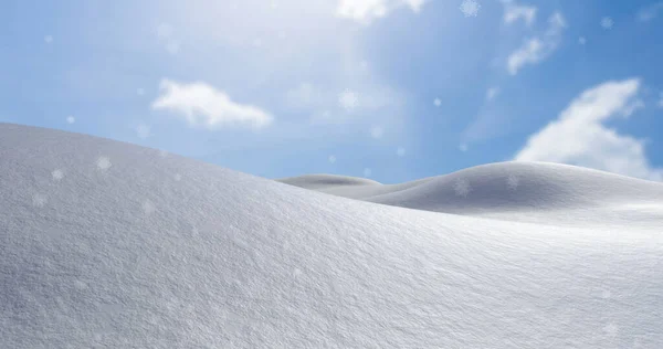 Εικόνα Του Χιονιού Που Πέφτει Πάνω Από Χειμερινό Τοπίο Και — Φωτογραφία Αρχείου