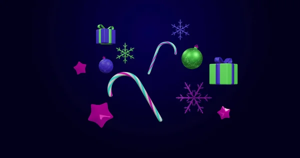 Bild Von Weihnachtsgeschenken Und Dekorationen Auf Schwarzem Hintergrund Weihnachten Fest — Stockfoto