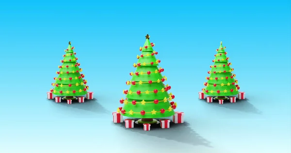 Imagem Árvores Natal Girando Fundo Azul Natal Festa Celebração Conceito — Fotografia de Stock