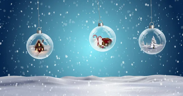 Afbeelding Van Sneeuw Die Kerstballen Valt Het Winterlandschap Kerstmis Winter — Stockfoto