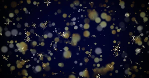 Image Snow Falling Light Spots Blue Background Christmas Tradition Celebration — Stock Photo, Image