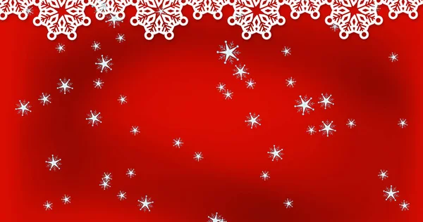 Sníh Padající Červené Pozadí Vánoční Zimní Tradiční Slavnostní Koncept Digitálně — Stock fotografie
