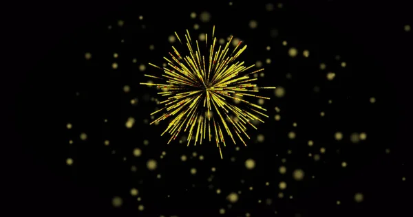 Bild Von Leuchtenden Gelben Flecken Mit Weihnachts Und Neujahrsfeuerwerk Nachthimmel — Stockfoto