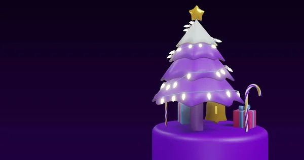 Imagen Árbol Navidad Girando Decoraciones Sobre Fondo Negro Navidad Festividad — Foto de Stock
