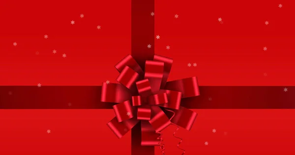 Obraz Śniegu Spadającego Wstążkę Czerwonym Tle Boże Narodzenie Tradycja Koncepcja — Zdjęcie stockowe