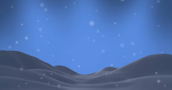 雪花飘落在雪地和蓝色背景上的图像 圣诞节 传统和庆祝概念数字生成的图像 — 图库照片