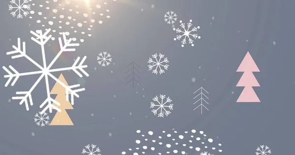Bild Snöflingor Som Faller Över Julgranar Jul Tradition Och Firande — Stockfoto