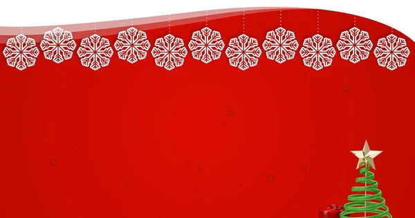 Image Snow Falling Christmas Decorations Red Background Christmas Winter Tradition — Stock Photo, Image