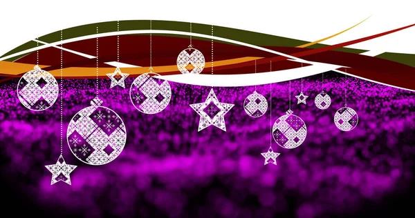 Imagen Decoraciones Navideñas Sobre Fondo Púrpura Navidad Invierno Tradición Concepto —  Fotos de Stock