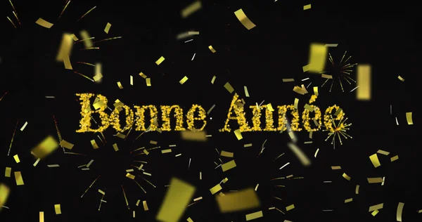Εικόνα Του Κειμένου Bonne Annee Κίτρινο Πυροτεχνήματα Νέο Έτος Και — Φωτογραφία Αρχείου