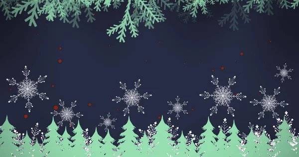 Изображение Ветвей Ели Над Снегом Падающим Темный Фон Рождество Зима — стоковое фото