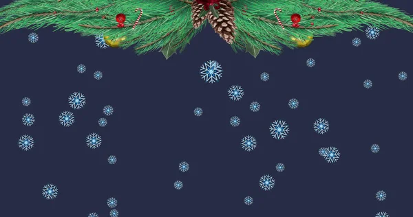 Obraz Gałęzi Jodły Nad Śniegiem Padającym Ciemne Tło Boże Narodzenie — Zdjęcie stockowe