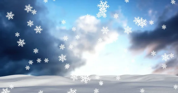 冬天的风景和天空上飘落着雪的图像 圣诞节 传统和庆祝概念数字生成的图像 — 图库照片