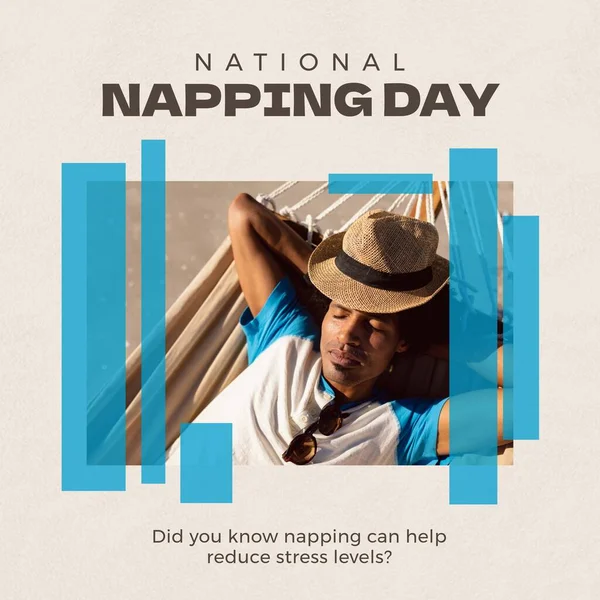 Samenstelling Van Nationale Dutje Dagtekst Met Biracial Man Slapen Nationale — Stockfoto