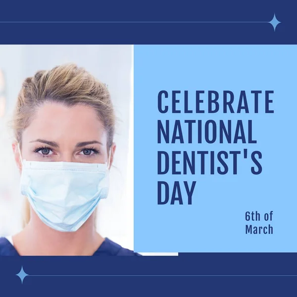 Composition of national dentist's day and female dentist. National dentist's day, dentistry and tooth care concept.